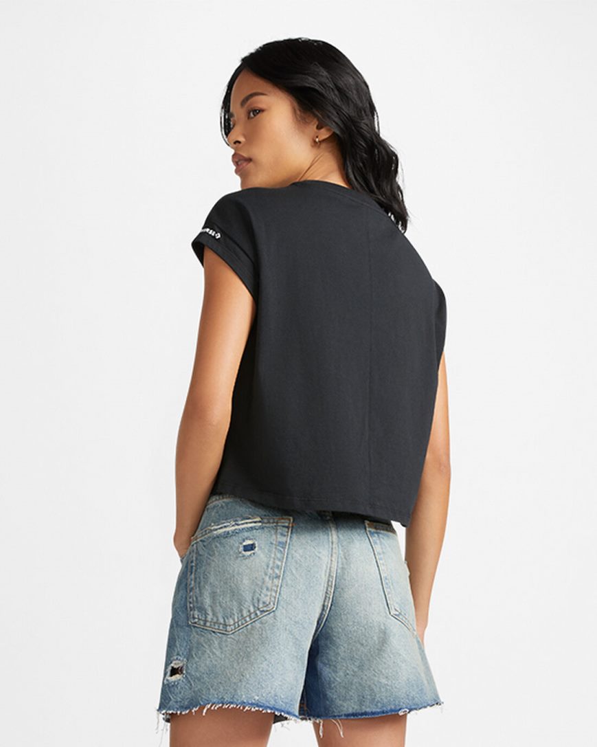 Converse Star Chevron Twist Cropped T-Shirts Dame Svarte | 829IVZSGK