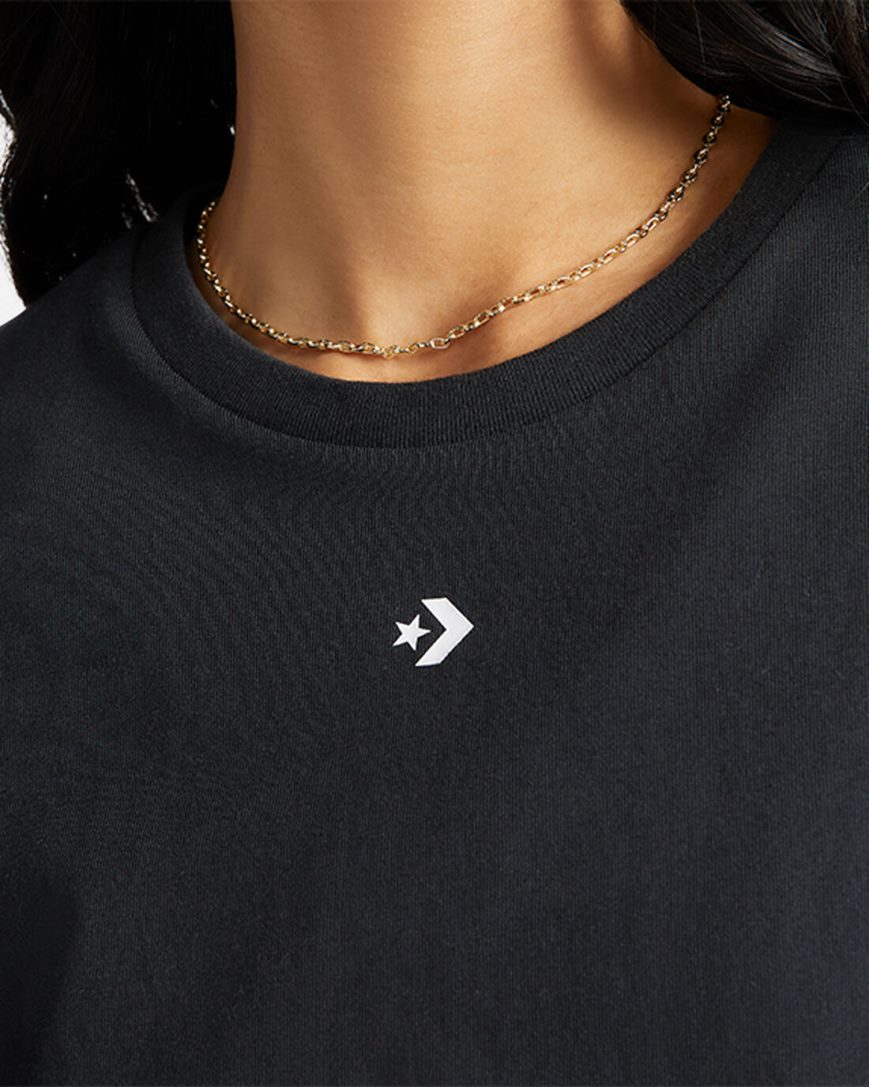 Converse Star Chevron Twist Cropped T-Shirts Dame Svarte | 829IVZSGK