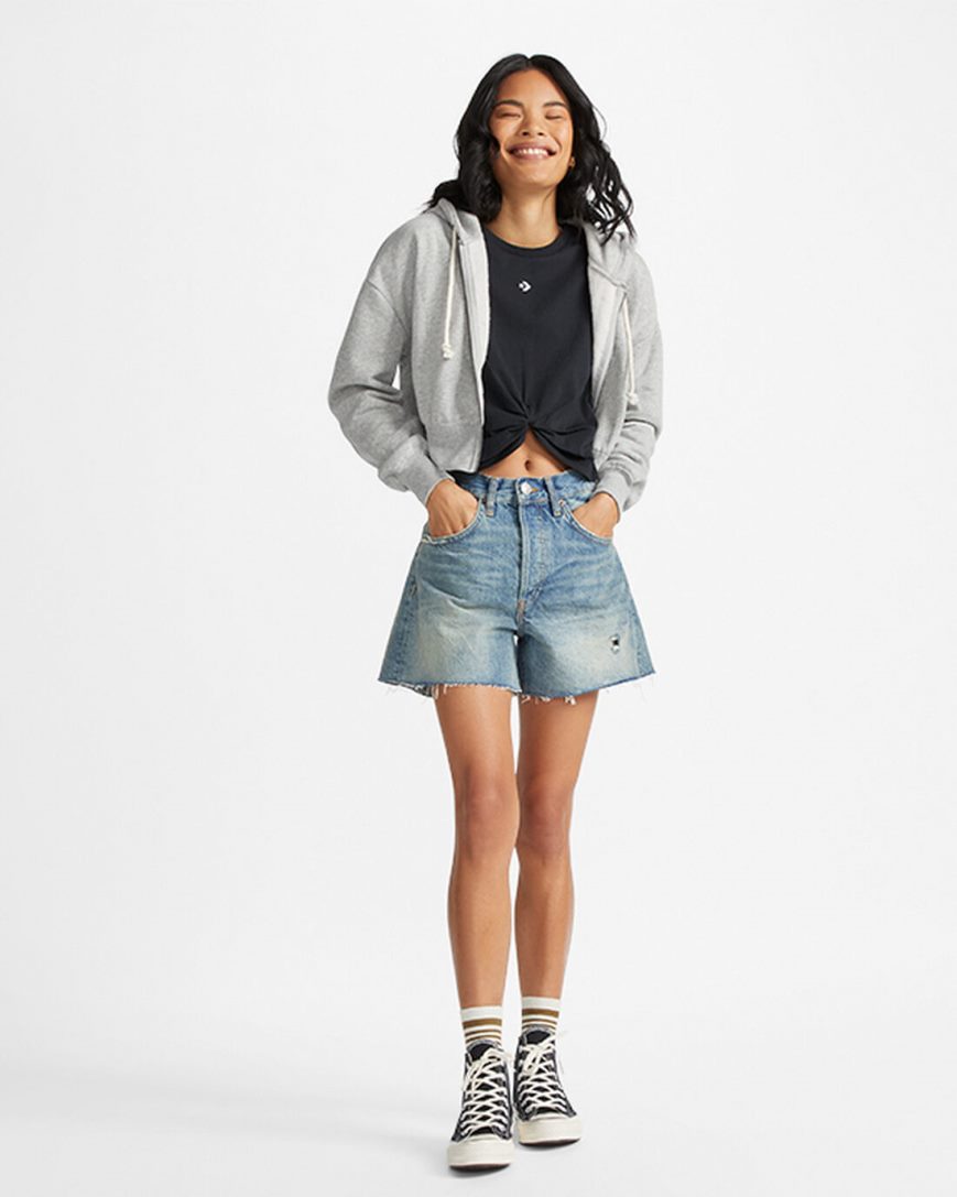 Converse Star Chevron Twist Cropped T-Shirts Dame Svarte | 829IVZSGK