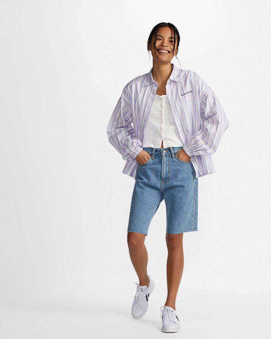 Converse Stripete Woven Button-Up Skjorte Dame Lilla | 804IPALZC