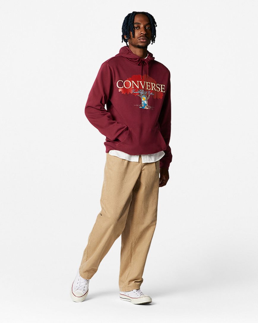 Converse Tree of Life Pullover Hettegensere Herre Mørke Rød | 624TSNJIE
