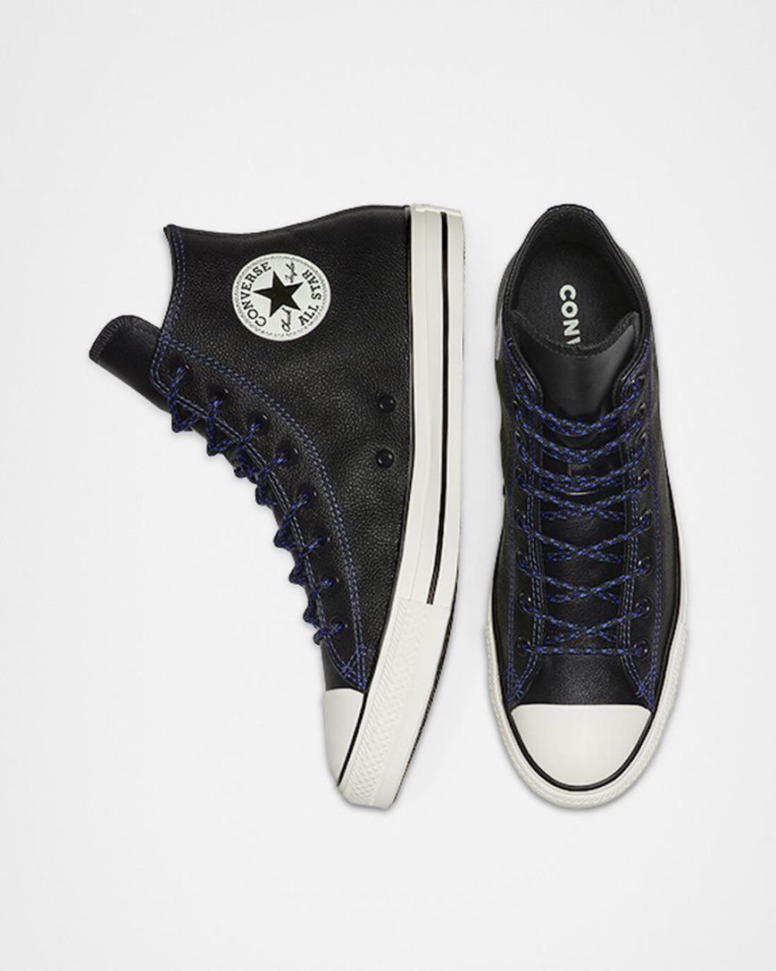 Converse Tumbled Lær Chuck Taylor All Star Høye Sko Dame Svarte Kongeblå | 063CDNTZP