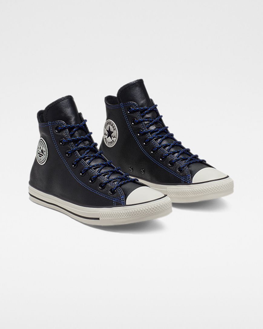Converse Tumbled Lær Chuck Taylor All Star Høye Sko Dame Svarte Kongeblå | 063CDNTZP