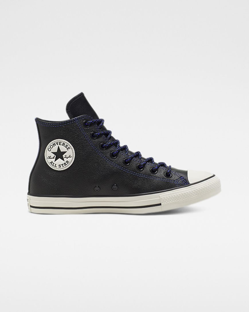 Converse Tumbled Lær Chuck Taylor All Star Høye Sko Dame Svarte Kongeblå | 063CDNTZP