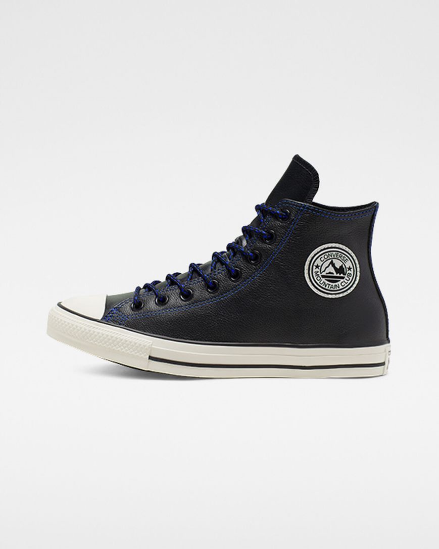 Converse Tumbled Lær Chuck Taylor All Star Høye Sko Herre Svarte Kongeblå | 915SETXHB