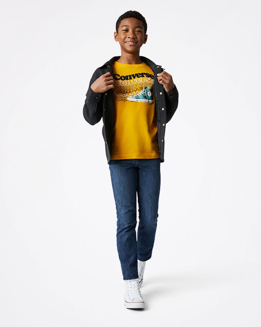 Converse Wavy Wordmark Sneaker T-Shirts Gutt Gul | 354FHTMLN