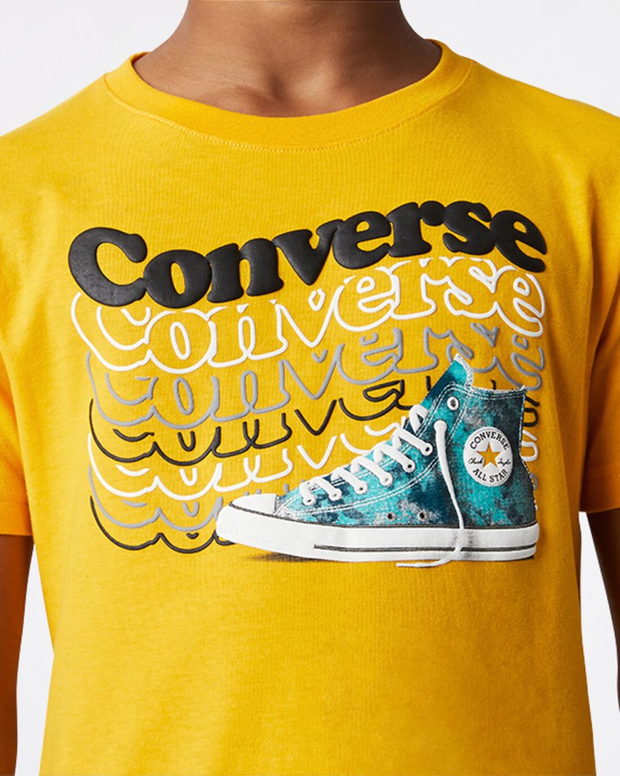 Converse Wavy Wordmark Sneaker T-Shirts Gutt Gul | 354FHTMLN