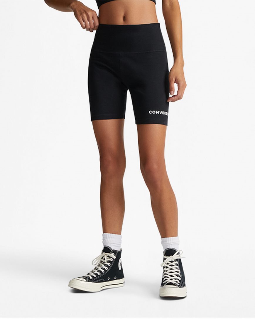 Converse Wordmark Bike Shorts Dame Svarte | 529FJWXHK