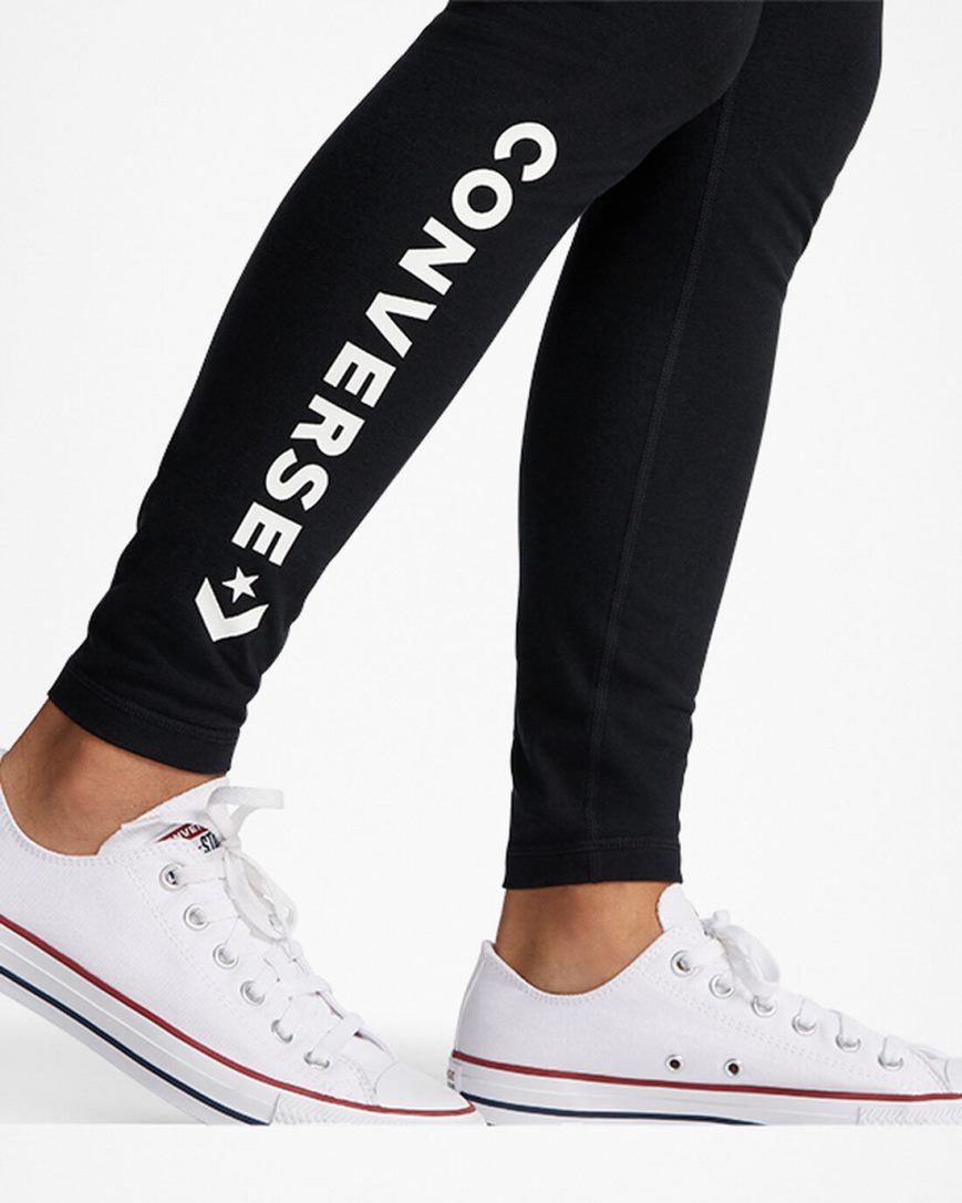Converse Wordmark Leggings Dame Svarte | 568NKSJIF