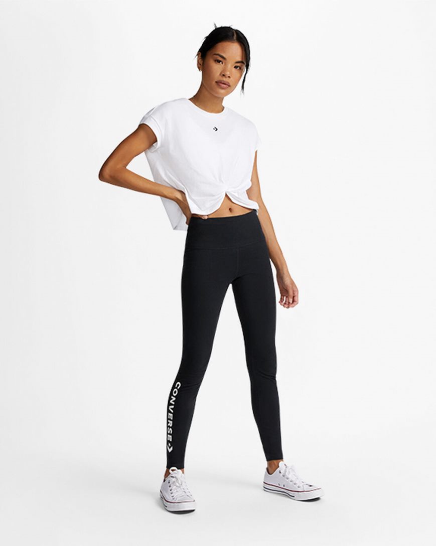 Converse Wordmark Leggings Dame Svarte | 568NKSJIF