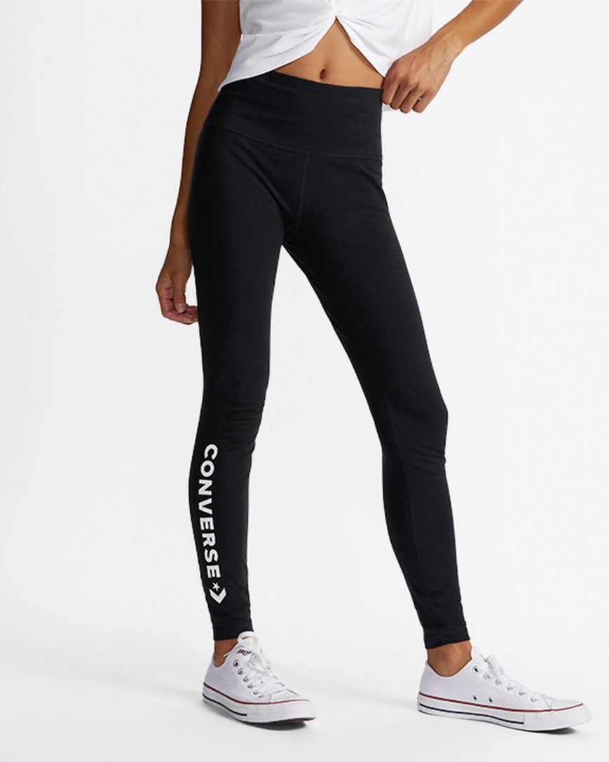 Converse Wordmark Leggings Dame Svarte | 568NKSJIF