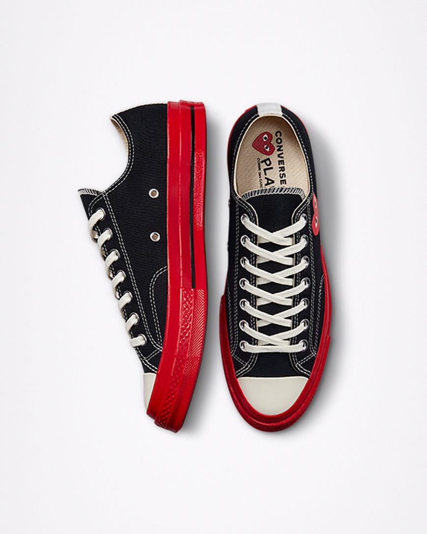 Converse x Comme des Garçons PLAY Chuck 70 Lave Sko Dame Svarte Rød | 039XPZEVL