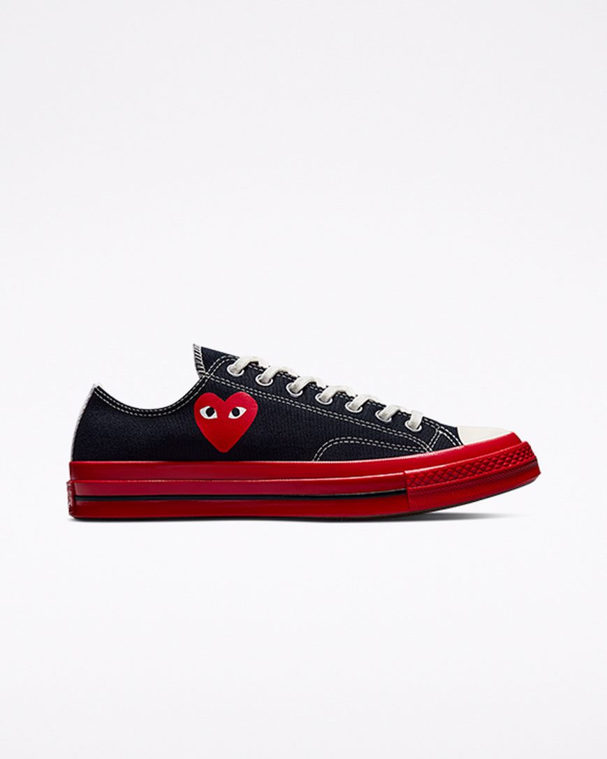 Converse x Comme des Garçons PLAY Chuck 70 Lave Sko Dame Svarte Rød | 039XPZEVL
