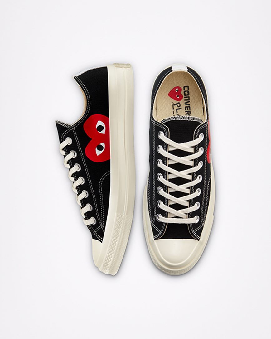 Converse x Comme des Garçons PLAY Chuck 70 Lave Sko Dame Svarte Hvite Rød | 298IKYWGR