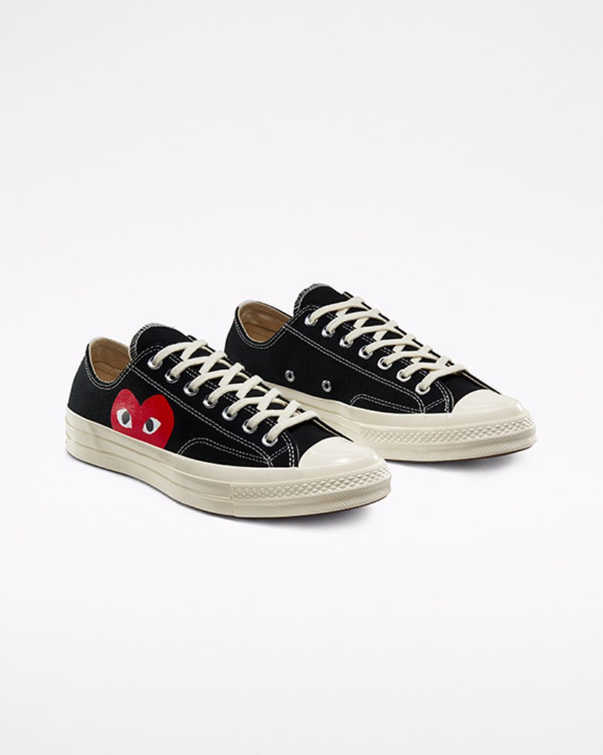 Converse x Comme des Garçons PLAY Chuck 70 Lave Sko Dame Svarte Hvite Rød | 298IKYWGR