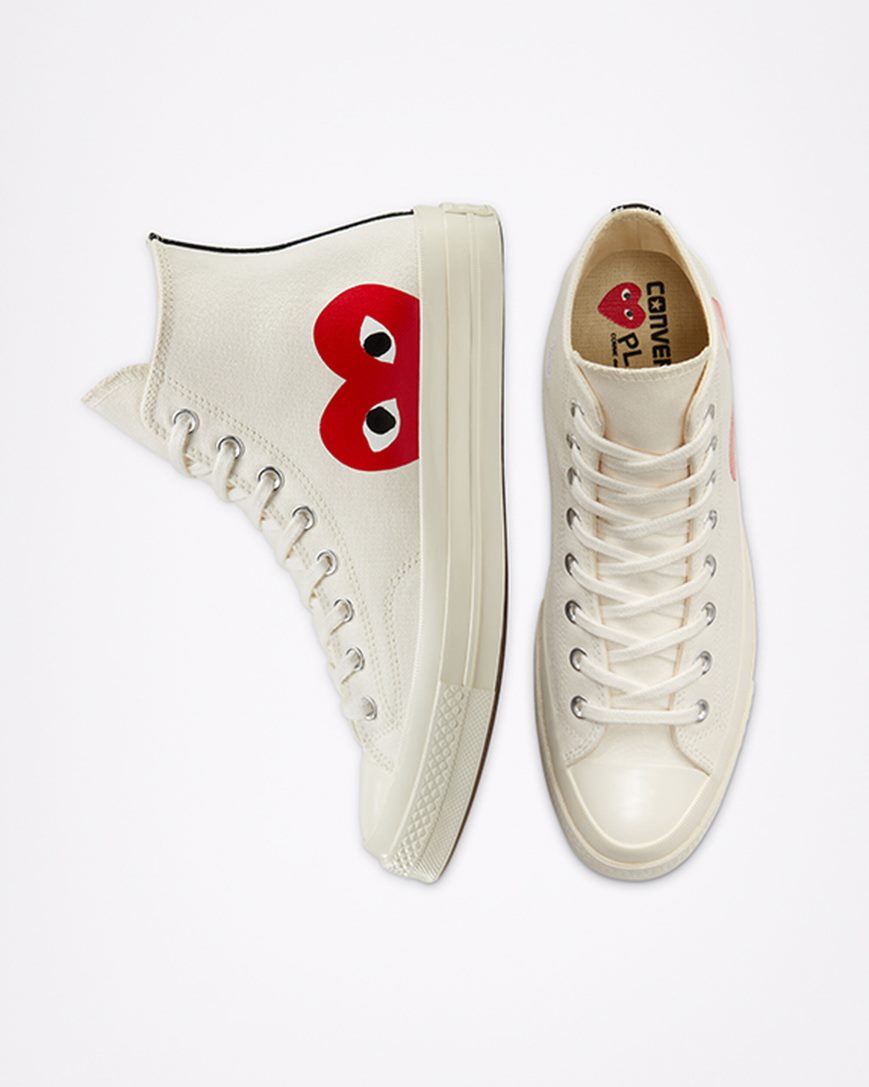 Converse x Comme des Garçons PLAY Chuck 70 Høye Sko Dame Hvite Rød | 386ZUFROM