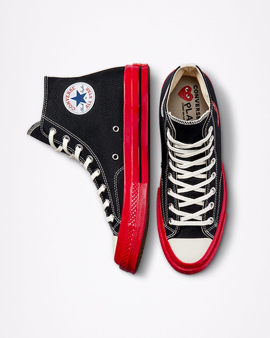 Converse x Comme des Garçons PLAY Chuck 70 Høye Sko Herre Svarte Rød | 478JSABEI