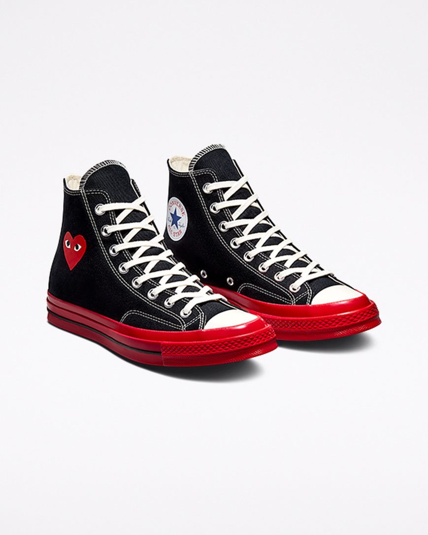 Converse x Comme des Garçons PLAY Chuck 70 Høye Sko Herre Svarte Rød | 478JSABEI