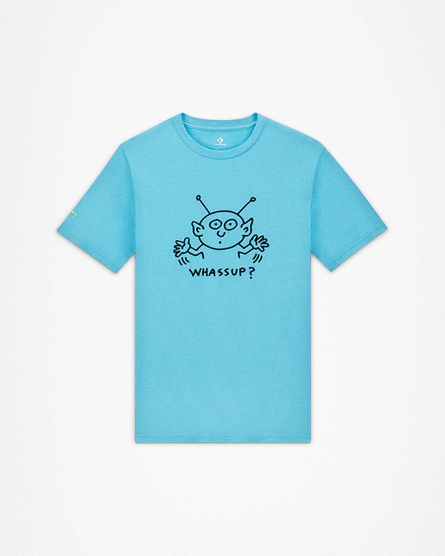 Converse x Keith Haring Alien T-Shirts Dame Blå | 782EMPYFW