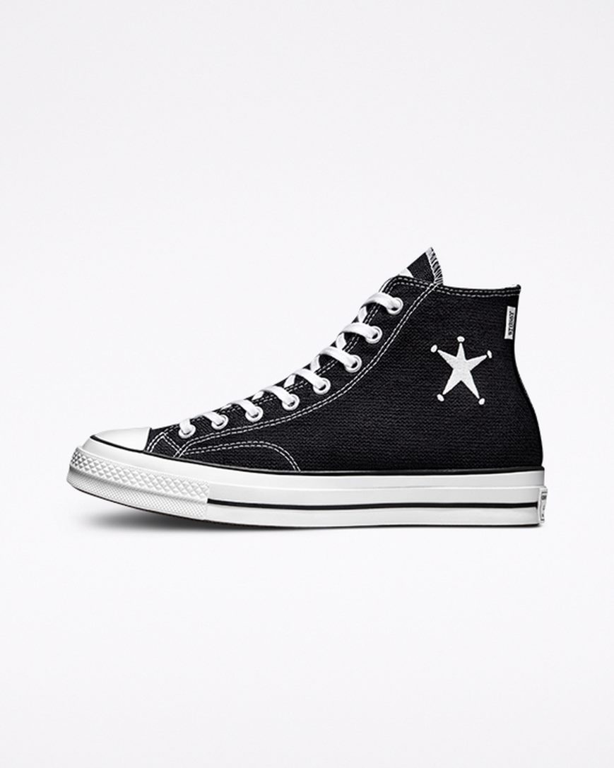 Converse x Stüssy Chuck 70 Høye Sko Dame Svarte Hvite Svarte | 407SPMLBK