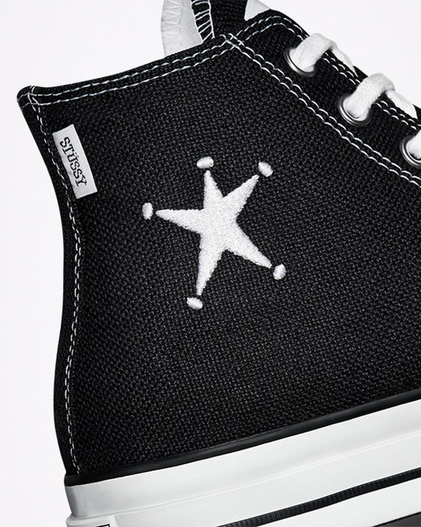 Converse x Stüssy Chuck 70 Høye Sko Dame Svarte Hvite Svarte | 407SPMLBK