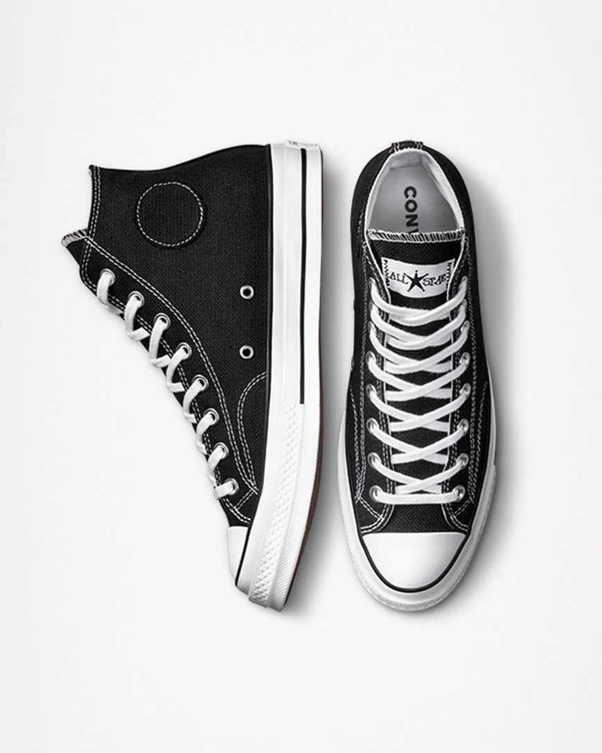 Converse x Stüssy Chuck 70 Høye Sko Dame Svarte Hvite Svarte | 407SPMLBK