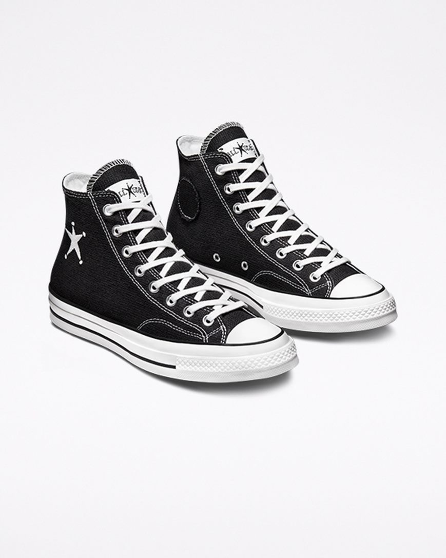 Converse x Stüssy Chuck 70 Høye Sko Dame Svarte Hvite Svarte | 407SPMLBK