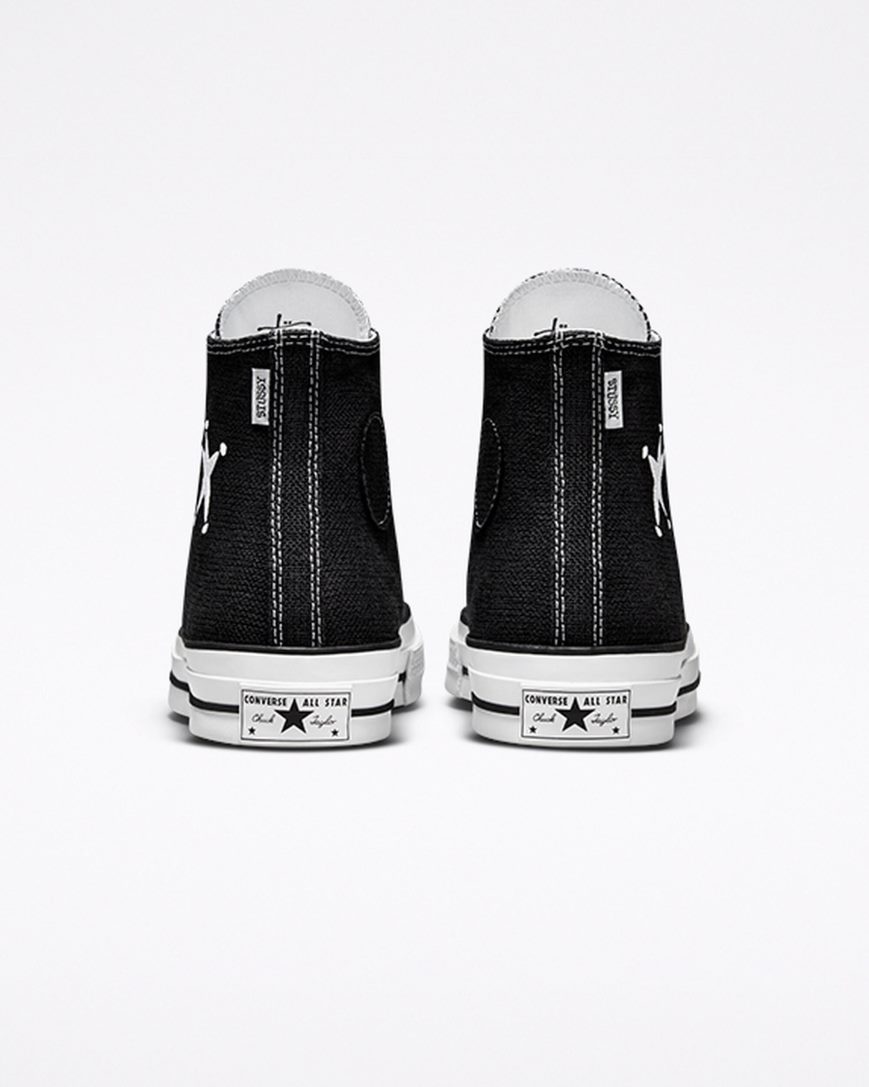 Converse x Stüssy Chuck 70 Høye Sko Dame Svarte Hvite Svarte | 407SPMLBK